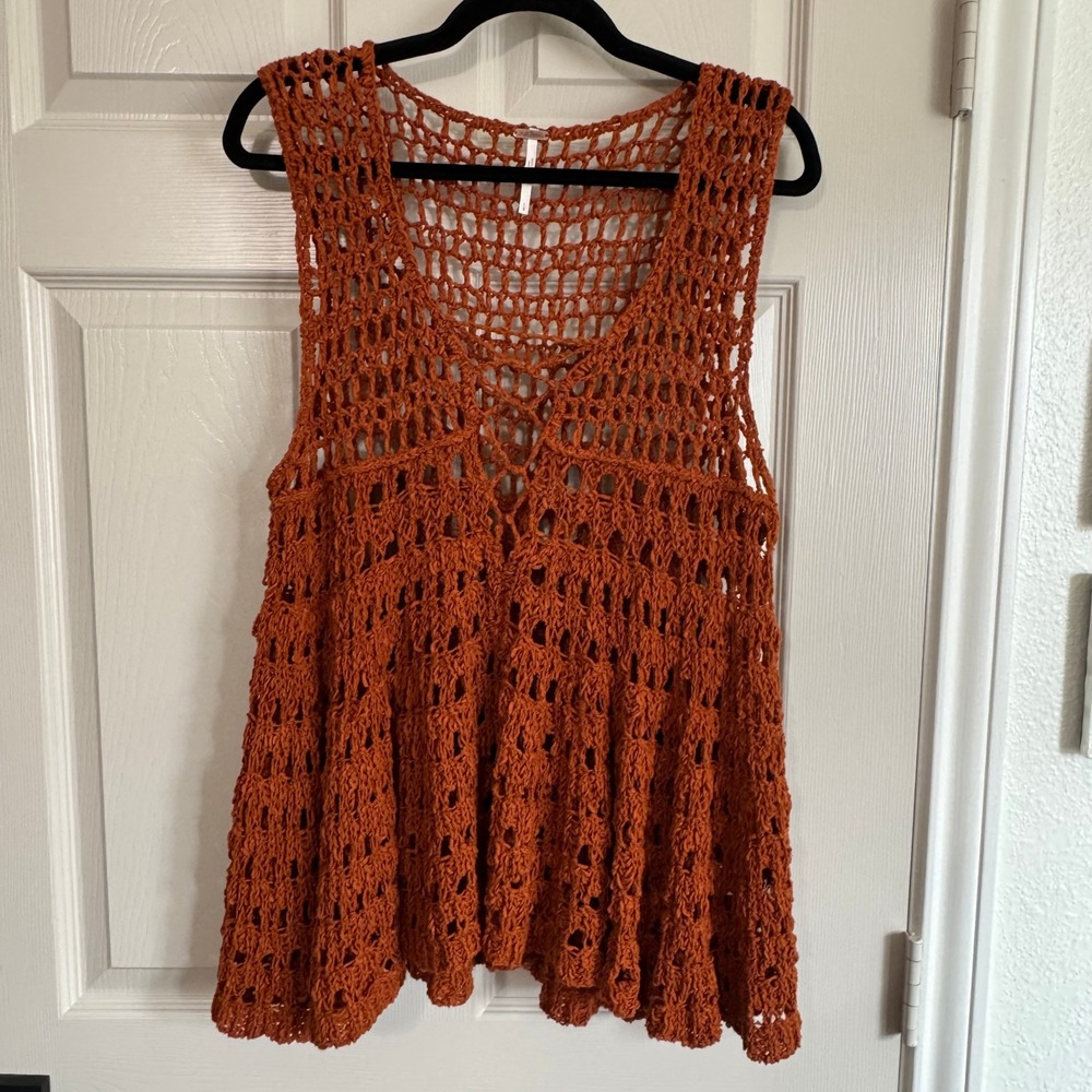 Crochet Knit Rust Sleeveless Tank Top